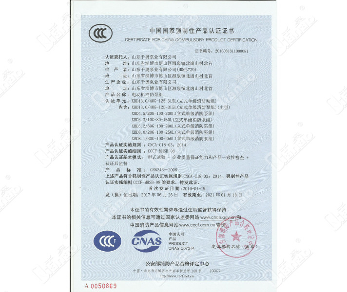 立式單機消防泵組